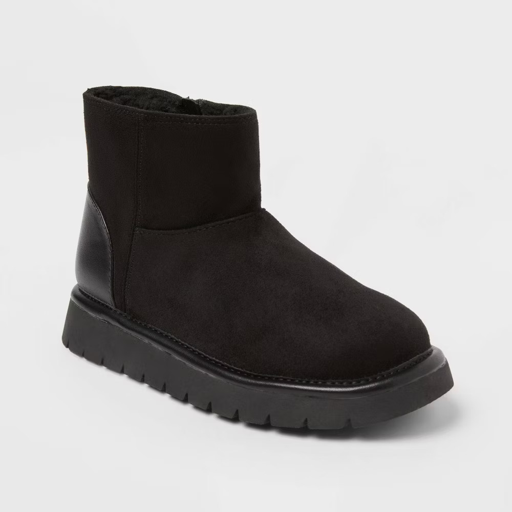 Girls Size 3 Black Ankle Boots Faux Suede Winter Cat & Jack Honor New